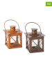 Boltze 2-delige set: lantaarns "Farol" bruin/lichtbruin - (B)10 x (H)13 cm