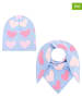 Zwillingsherz 2-delige set: muts en driehoekige doek "Frühlingsherz " lichtblauw/roze