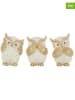 J Line 3-delige set: decoratief figuur "Uil" wit/goudkleurig - (B)10,5 cm