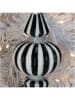 Kersten 2-delige set: kerstballen "Stripe" zwart/wit - (H)15 cm