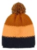 Color Kids Muts met pompon lichtbruin/geel/donkerblauw