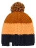 Color Kids Muts met pompon lichtbruin/geel/donkerblauw