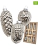 Krebs Glas Lauscha Christbaumornamente "Nüsse & Zapfen" in Silber - 9 Stück