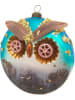 Krebs Glas Lauscha Kerstboomversiering "Steampunk uil" zilverkleurig/lichtblauw - Ø 12 cm