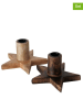 Boltze 2-delige set: kaarshouders "Woko" bruin/lichtbruin - (H)7 x Ø 13 cm