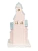 Clayre & Eef Decoratief ledobject "Huis" lichtroze/lichtblauw - (B)13 x (H)26 x (D)13 cm