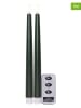STAR Trading 2er-Set: LED-Wachskerze "Flamme Slim" in Grün - (H)28,5 x Ø 2,1 cm