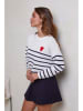Soft Cashmere Pullover in Weiß/ Dunkelblau