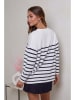 Soft Cashmere Pullover in Weiß/ Dunkelblau