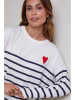 Soft Cashmere Pullover in Weiß/ Dunkelblau