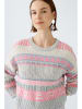 Oui Woll-Pullover in Creme/ Rosa