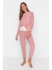 trendyol Fleecepyjama in Rosa/ Weiß