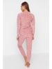 trendyol Fleecepyjama in Rosa/ Weiß
