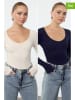 trendyol 2er-Set: Longsleeves in Creme/ Dunkelblau