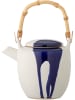 Bloomingville Theekan "Okayama" wit/blauw - (H)15,5 x Ø 12 cm