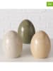 Boltze 3er-Set: Dekoaufsteller "Mylana" in Creme/ Beige/ Grün - (H)12 x Ø 9 cm