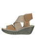 Fly London Leder-Keilsandaletten in Beige/ Hellbraun