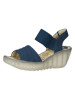 Fly London Leder-Keilsandaletten in Blau