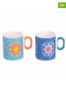 Villa d´Este 2-delige set: mokken blauw/turquoise/oranje - 350 ml