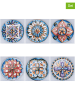 Villa d´Este 6-delige set: onderzetters "Maioliche" blauw/lichtroze - Ø 33 cm