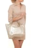Lucca Baldi Leren shopper "Gimignano" goudkleurig - (B)45 x (H)50 x (D)20 cm