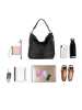 Lucca Baldi Leder-Schultertasche "Bolzano" in Schwarz - (B)40 x (H)45 x (T)15 cm