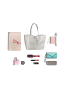 Lucca Baldi Leder-Schultertasche "Spoleto" in Silber - (B)34 x (H)28 x (T)14 cm
