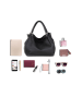 Lucca Baldi Leren handtas "Viareggio" zwart - (B)33 x (H)28 x (D)16 cm