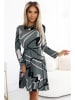 numoco Kleid in Grau/ Weiß/ Schwarz