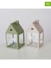 Boltze 2-delige set: lantaarns "Honey" beige/groen - (B)14 x (H)17 cm