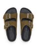 billowy Leder-Pantoletten in Khaki