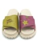 Goby Leder-Pantoletten in Beige/ Grün/ Lila