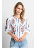 Rich & Royal Leinen-Bluse in Weiß/ Blau/ Orange