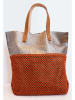 maison héritage PARIS Leder-Shopper "Alon Paille" in Silber/ Hellbraun - (B)43 x (H)42 x (T)12 cm
