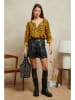 Plume Blouse "Chaline" mosterdgeel/zwart