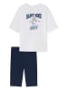 Schiesser Pyjama in Weiß/ Dunkelblau