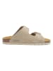 Mandel Leder-Pantoletten in Taupe