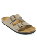 Mandel Leder-Pantoletten in Taupe