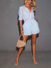 Milan Kiss Bluse in Hellblau/ Weiß