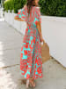 Milan Kiss Jurk turquoise/koraalrood