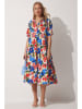Happiness Istanbul Kleid in Creme/ Blau/ Rot