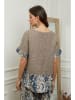 Plume Linnen blouse "Joker" taupe/blauw