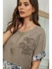 Plume Linnen blouse "Joker" taupe/blauw