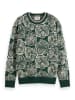 Scotch & Soda Wełniany sweter w kolorze ciemnozielono-białym
