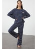 trendyol Pyjama in Dunkelblau/ Weiß