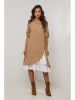 Le Monde du Lin Leinen-Kleid in Beige/ Weiß