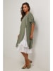 Le Monde du Lin Leinen-Kleid in Khaki/ Weiß
