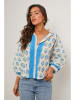 Le Monde du Lin Bluse in Creme/ Hellblau