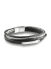 Uomo Leren armband zwart/zilverkleurig