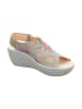 Think! Leder-Keilsandaletten in Beige/ Bunt
